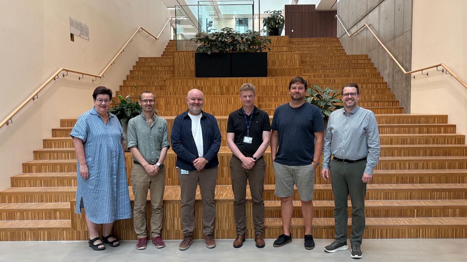 The Centre for AI in Health is a collaboration between researchers and clinicians at AAU’s Faculty of Medicine intended to create value for both patients and health professionals. Pictured is the centre’s steering committee, from left Birthe Dinesen, Palle Duun Rohde, Lasse Riis Østergaard, Martin Bøgsted, Morten Breinholt Søvsø and Kristian Kragholm. Photo: AAU. The Centre for AI in Health is a collaboration between researchers and clinicians at AAU’s Faculty of Medicine intended to create value for both patients and health professionals. Pictured is the centre’s steering committee, from left Birthe Dinesen, Palle Duun Rohde, Lasse Riis Østergaard, Martin Bøgsted, Morten Breinholt Søvsø and Kristian Kragholm. Photo: AAU.
